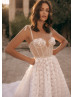 Beaded Ivory Rosette Tulle Romantic Wedding Dress